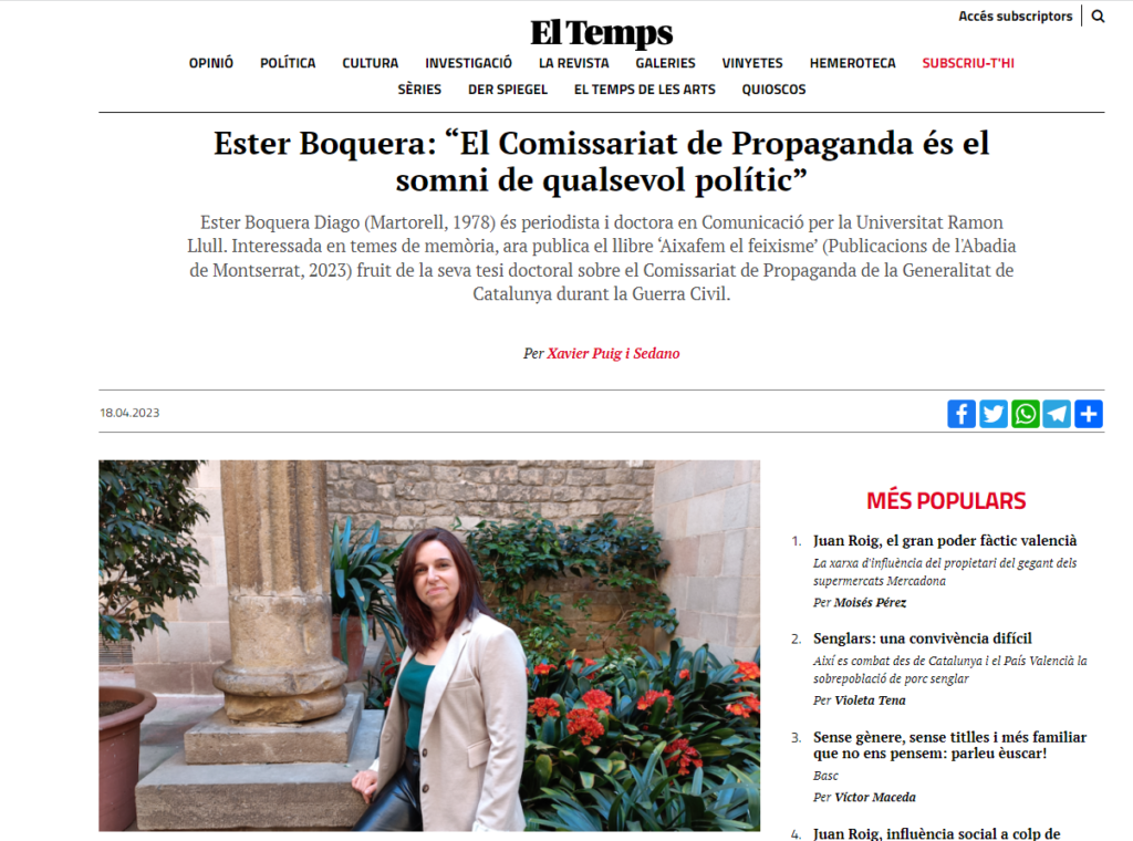 Ester Boquera Comissariat de Propaganda Aixafem el feixisme